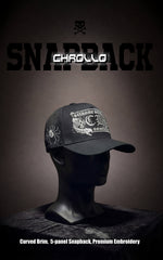 Black cap with embroidery on a mannequin head against a dark background, featuring the brand 'Chapello'.
