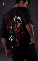 Back view of a drop-shoulder black tee featuring Luffy in Gear 4 Bounceman with red Haki energy and steam effects.
