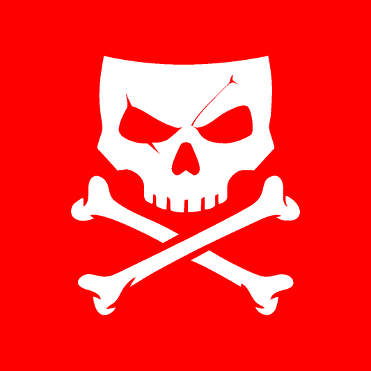 White skull and crossbones on a red background