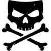 Skull and crossbones symbol in black and white