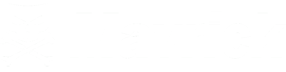 Mavrick logo with skull and crossbones design on a green background