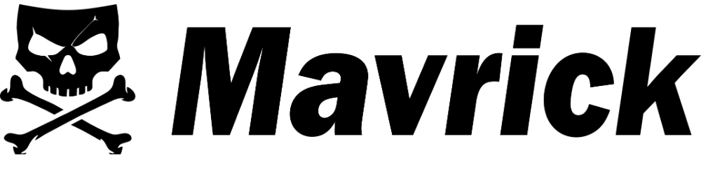 Mavrick logo with skull and crossbones design on a green background