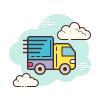 Colorful truck icon with a cloud on a light blue background